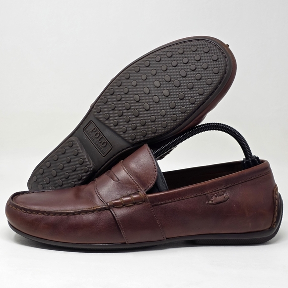 Polo Ralph Lauren Driving Penny Loafer Brown Leather Reynold Size 11.5D 11721 - Picture 1 of 11
